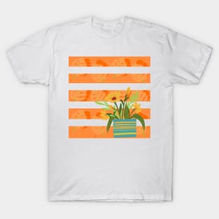 Stripe flowers and leaves T-Shirt